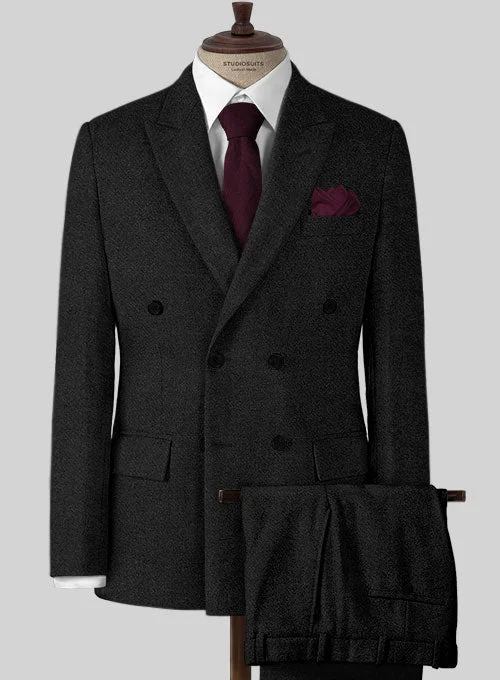 Formal Wear Vintage Plain Black Tweed Suit