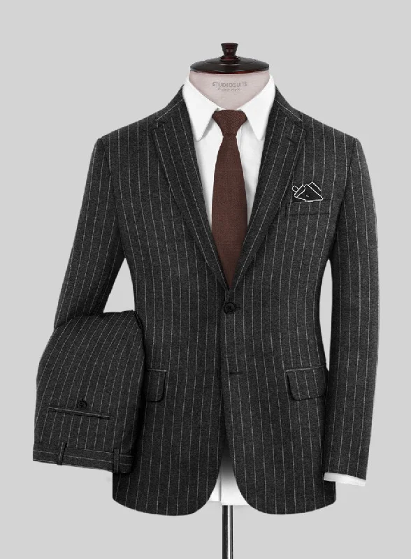 Smart Casual Hardy Minnis Charcoal Rope Stripe Wool Suit