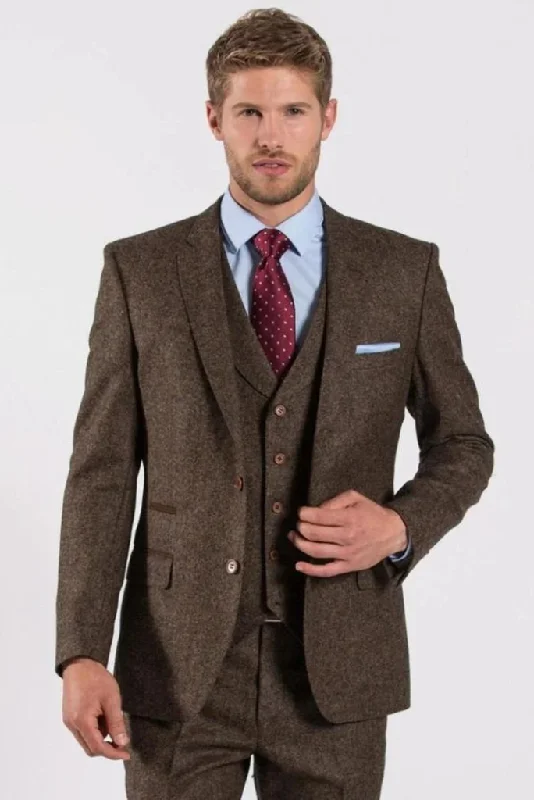 Summer Jackets Men Three Piece Tweed Suits Wedding Suit, Dinner Suit, Party Wear Suits Slim Fit Tweed Suit Brown