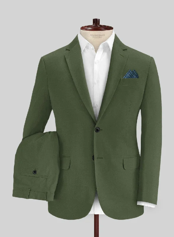 Denim Jackets Italian Military Green Cotton Stretch Suit