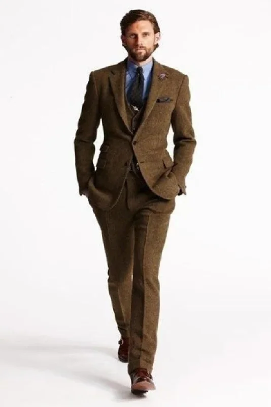 Designer Belts Men Brown Tweed Suit Winter Suits, Dinner Suit, Wedding Grooms Suit