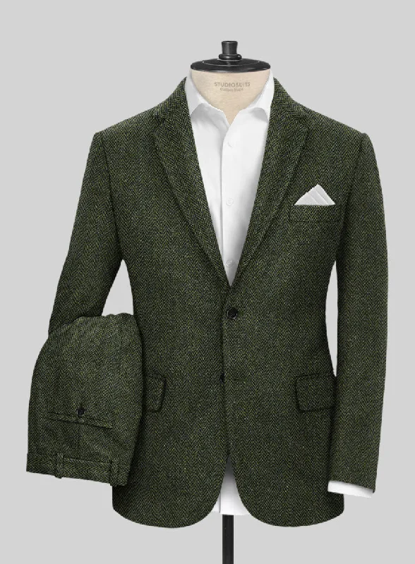 Trendy Blazers Harris Tweed Forest Green Herringbone Suit