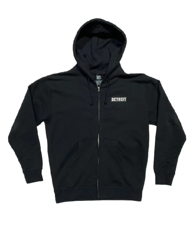 Monochrome Style Ink Detroit Full Zip Premium Heavyweight Hoodie - Black