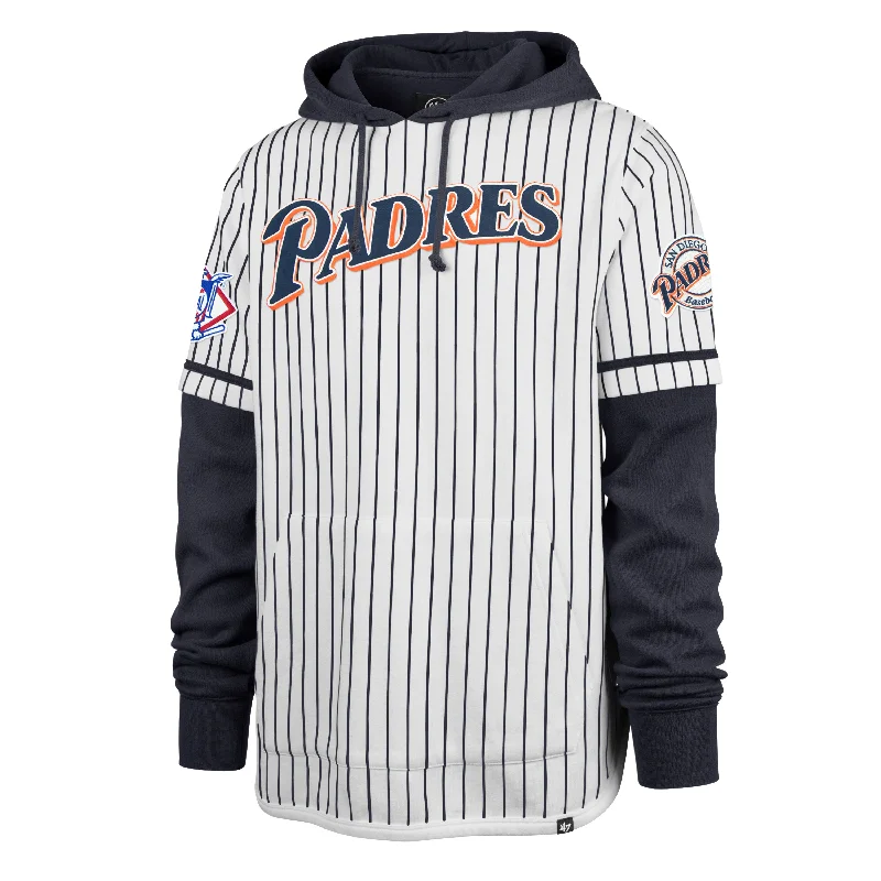 Street-inspired SAN DIEGO PADRES COOPERSTOWN PINSTRIPE DOUBLE HEADER '47 SHORTSTOP PULLOVER HOOD