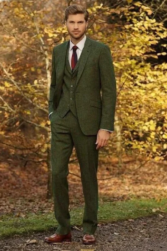 Designer Outerwear Men tweed green suit, tweed wedding Suit, 3 Piece suit, wedding suits, Men Dinner suits, Groom men winter Suits, Men slim fit suits