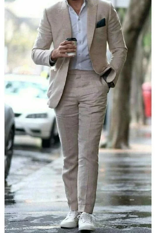 High-fashion Looks Men linen Two Piece beige wedding suits, Summer Suit, wedding suits, Men Dinner suits, Groom Wear, Men Beach Suits, Men slim fit suits men suit