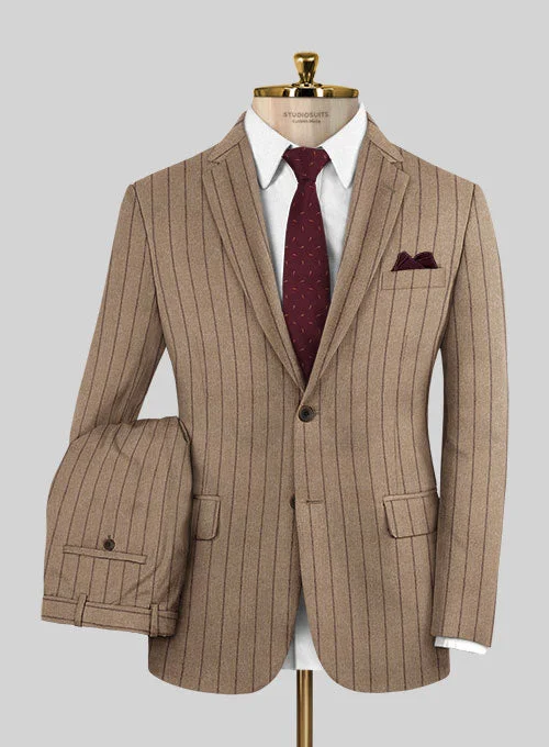 Vintage Fashion Italian Wool Cashmere Brown Stripe Suit