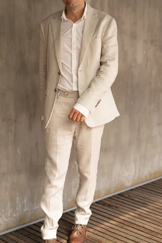 Casual Coats Men Two Piece Suit Linen, Wedding Suit Beige, Dinner Suit, Night Party Wear Suit, Groomsmen