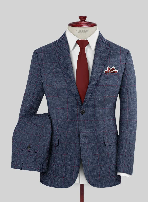 Modern Denim Italian Murano Leopo Blue Wool Linen Suit