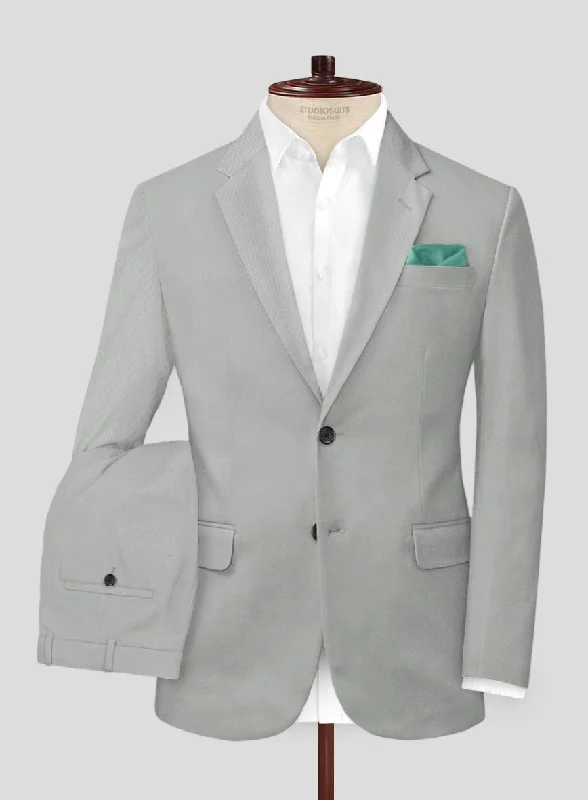 Casual Blazers Light Gray Feather Cotton Canvas Stretch Suit