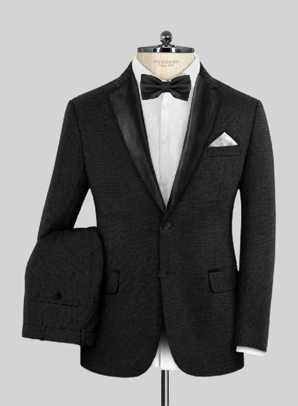 Casual Blazers Napolean Stretch Black Wool Tuxedo Suit