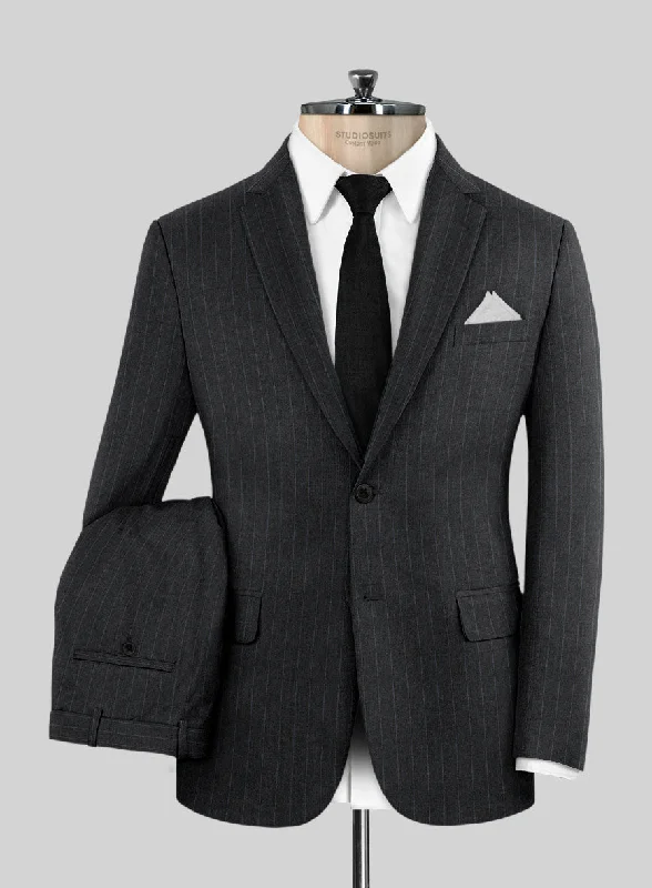 Office Attire Hardy Minnis Charcoal Chalkstripe Wool Suit