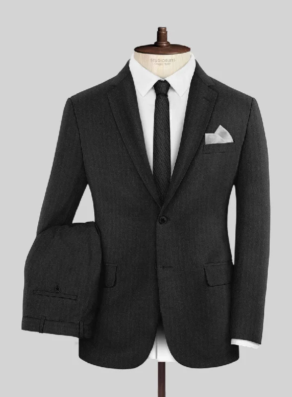 Sporty Jackets Hardy Minnis Charcoal Herringbone Wool Suit