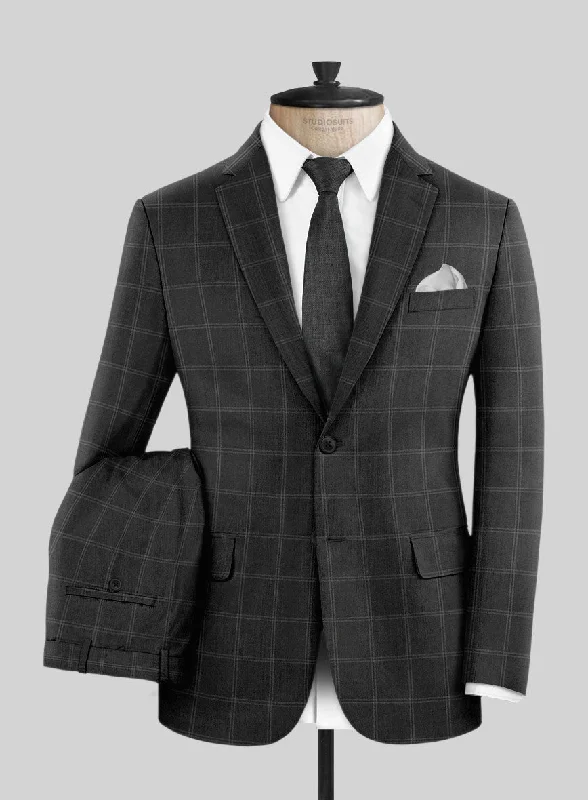 Designer Pants Hardy Minnis Charcoal Windowpane Wool Suit