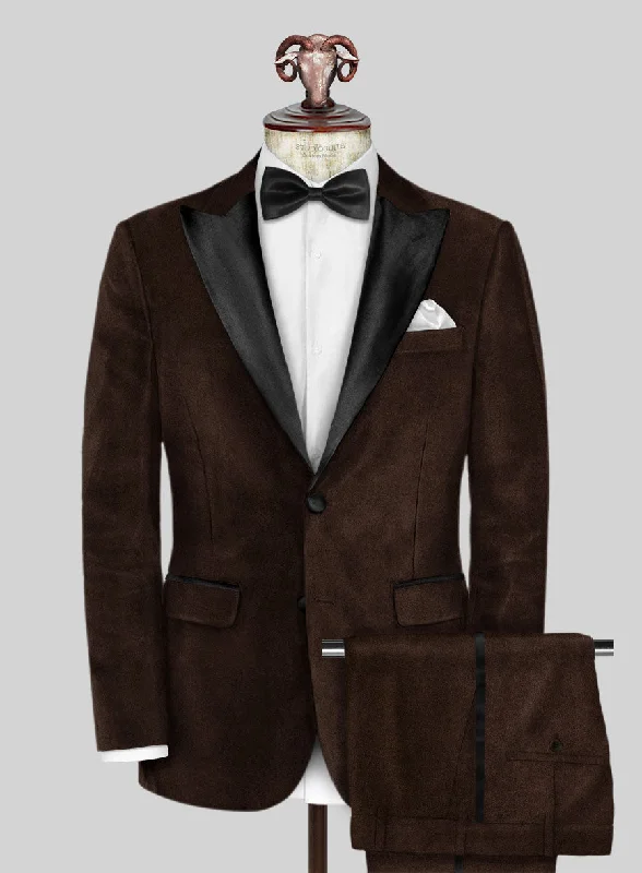 Relaxed Trousers Brown Velvet Tuxedo Suit