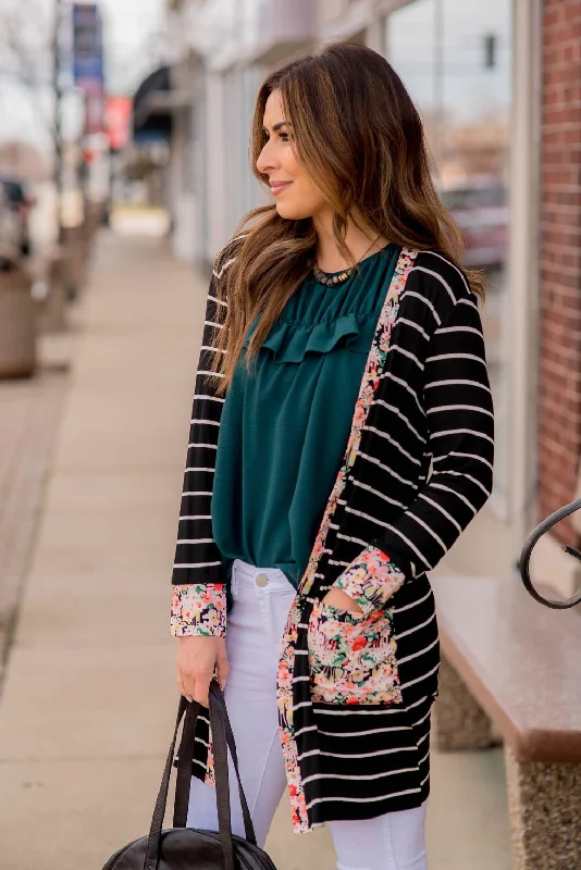 Floral Trimmed Pocket Cardigan