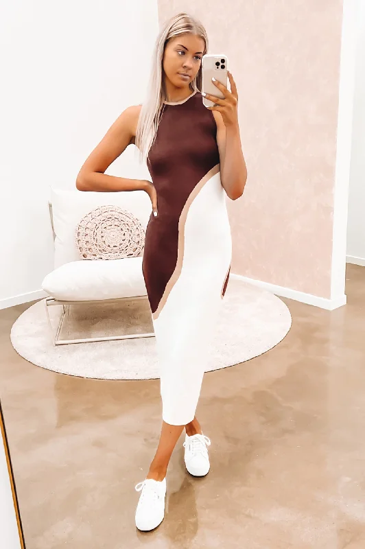 Dualité Knit Midi Dress White Brown