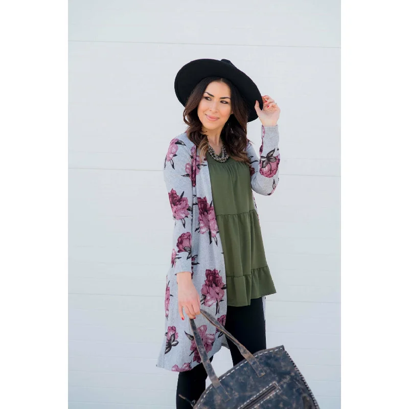 Magenta Floral Tunic Cardigan