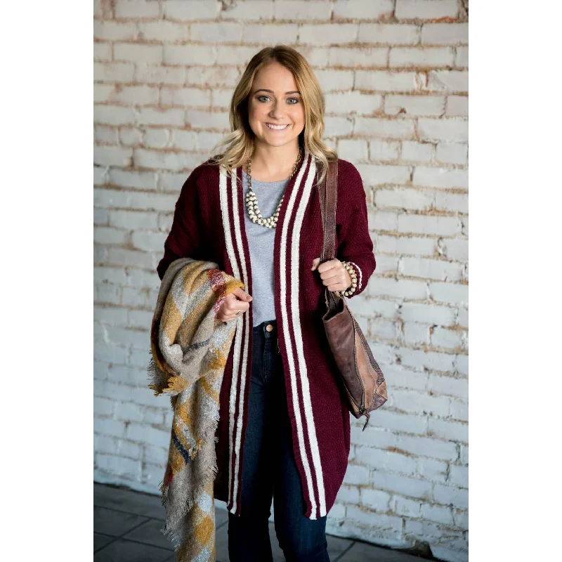 White Striped Accent Tunic Cardigan