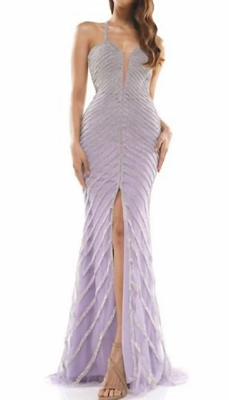 Comfortable Design Floral Lace Gown In Lilac