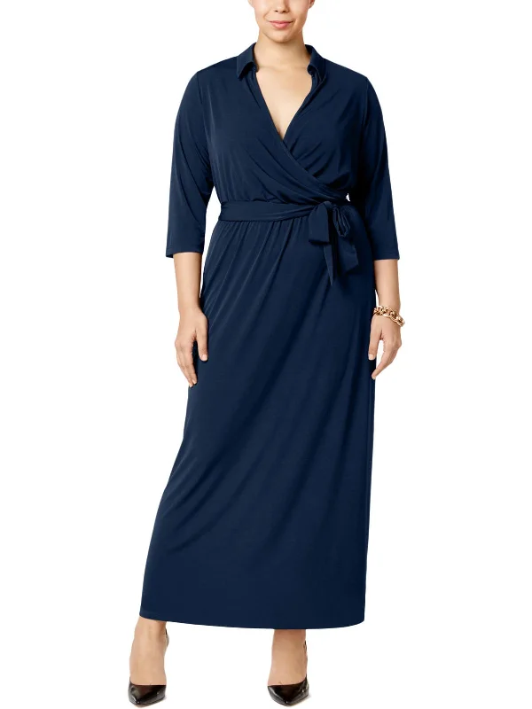 Fresh And Natural Plus Womens Faux-Wrap A-Line Maxi Dress