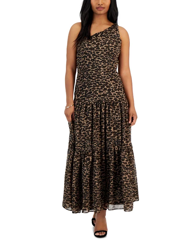 Urban Fashion Womens Animal Print Chiffon Maxi Dress