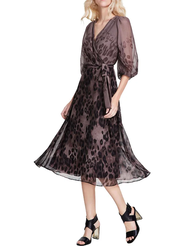 Street Fashion Womens Animal Print Chiffon Wrap Dress