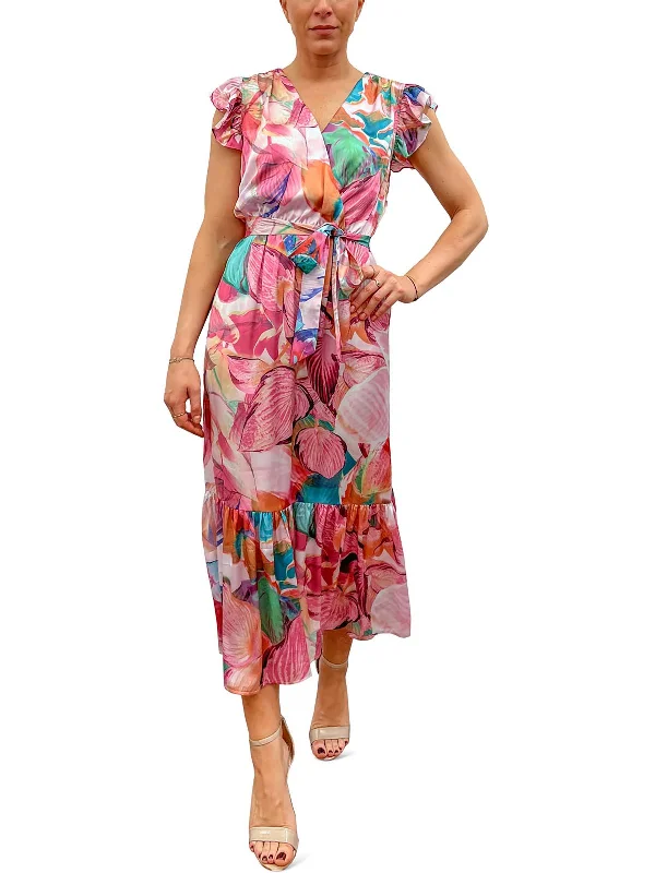 Sports Vitality Style Womens Floral Faux Wrap Midi Dress