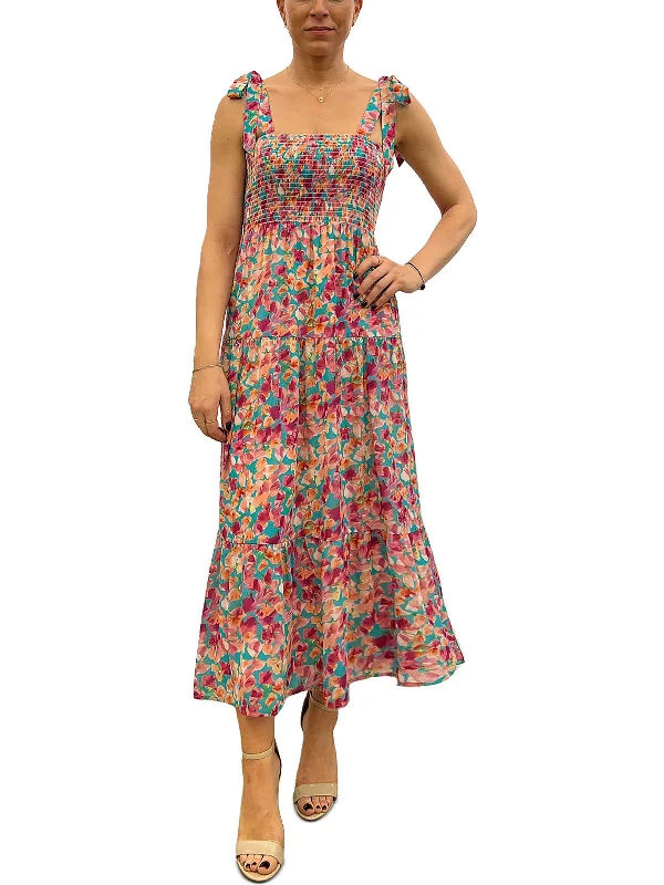 Retro Dress Womens Floral Print Mid-Calf Midi Dress