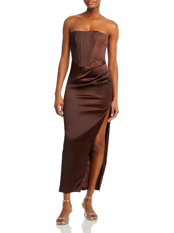 Literary Style Womens Satin Midi Dress