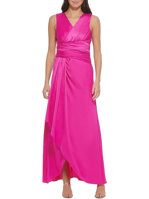 Street Vertical And Horizontal Design Womens Satin Ruched Evening Dress