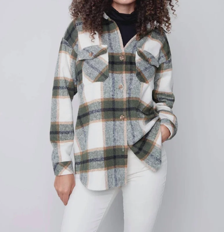 Plaid Flannel Shirt Jacket In Spruce