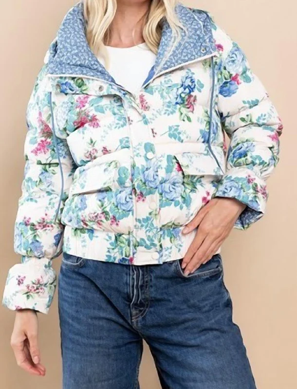 White/blue Floral Puffer