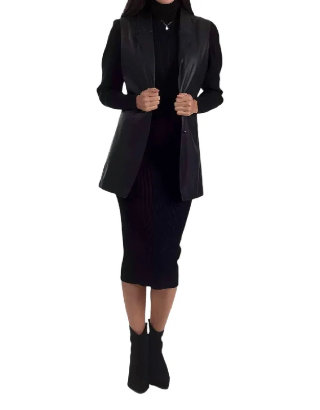 Women's Faux Leather Sleeveless Blazer In Black