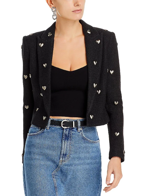 Womens Metallic Hearts Casual Open-Front Blazer