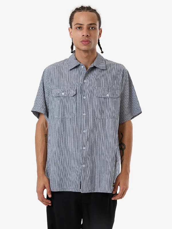 Thrills Union Short Sleeve Stripe Work Shirt - Light Petrol