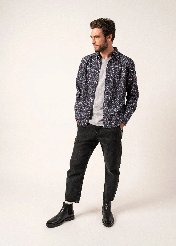 Vinny Floral Patterned Shirt - in cotton poplin (AMIRAL/PRUNE)