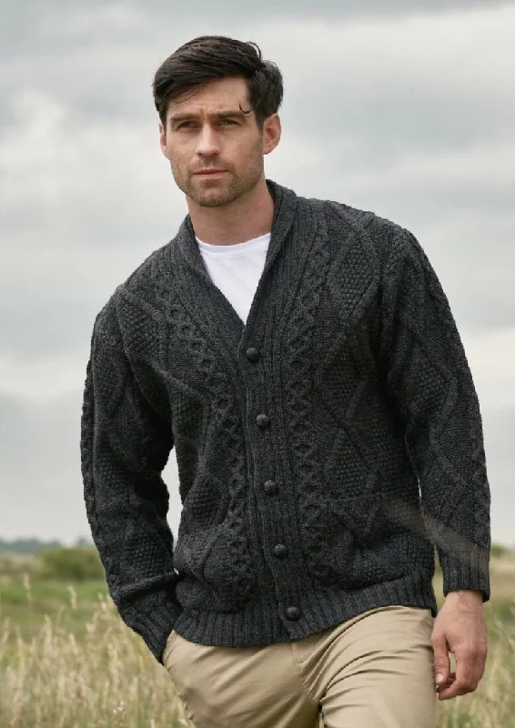 Aran Crafts Button Cardigan | Charcoal