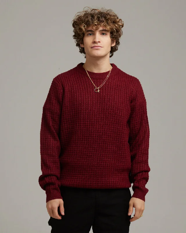 BJORN CREW NECK WAFFLE KNIT JUMPER | BURGUNDY