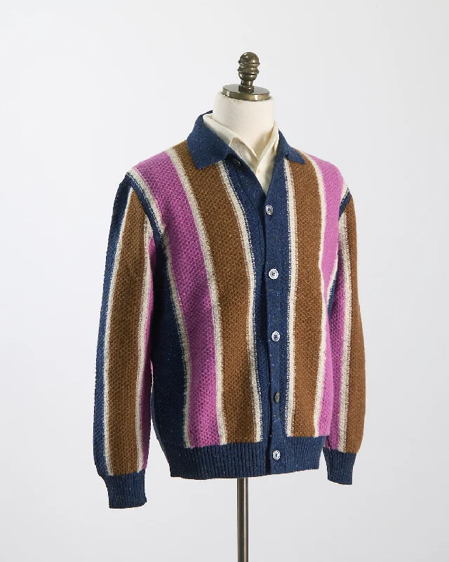 Striped Donegal Merino Casual Sweater Jacket