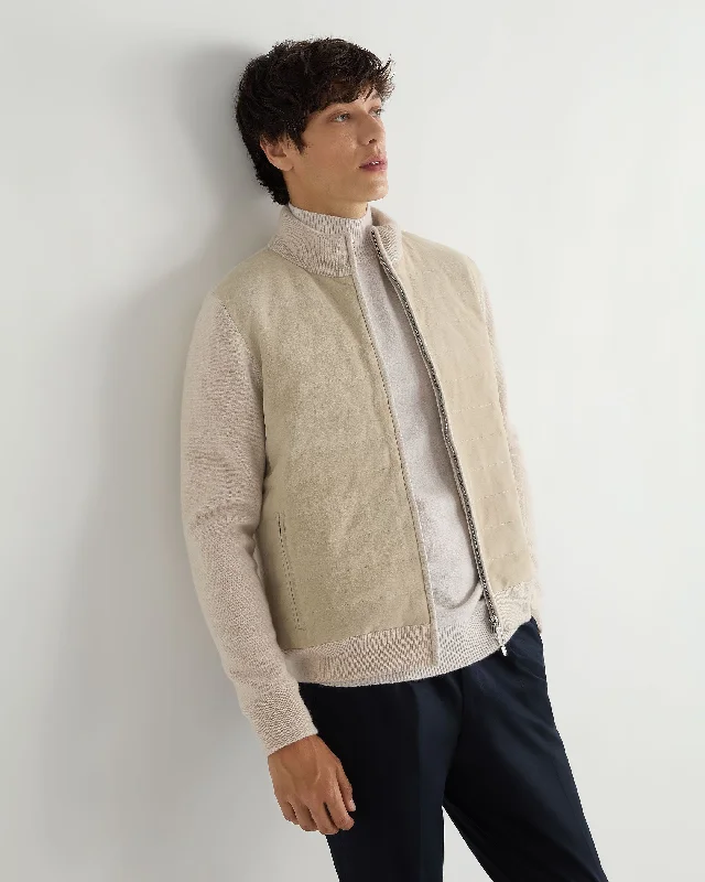 Men's Davos Suede Front Jacket Ecru White