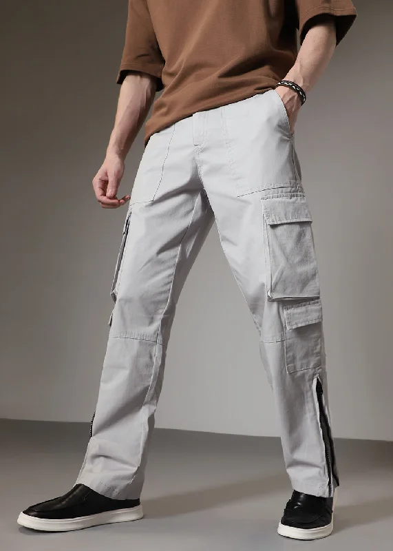 Misty Grey Zipper Cargo Pant