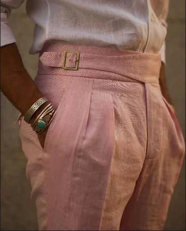 Luxury Suits Gurkha Pants in Brisbane Linen Cotton Pink Twill