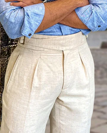 Stylish Trousers Gurkha Pants Linen Vintage Cream Birdseye