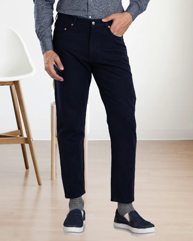 Streetwear Fashion Navy Wool Jeans